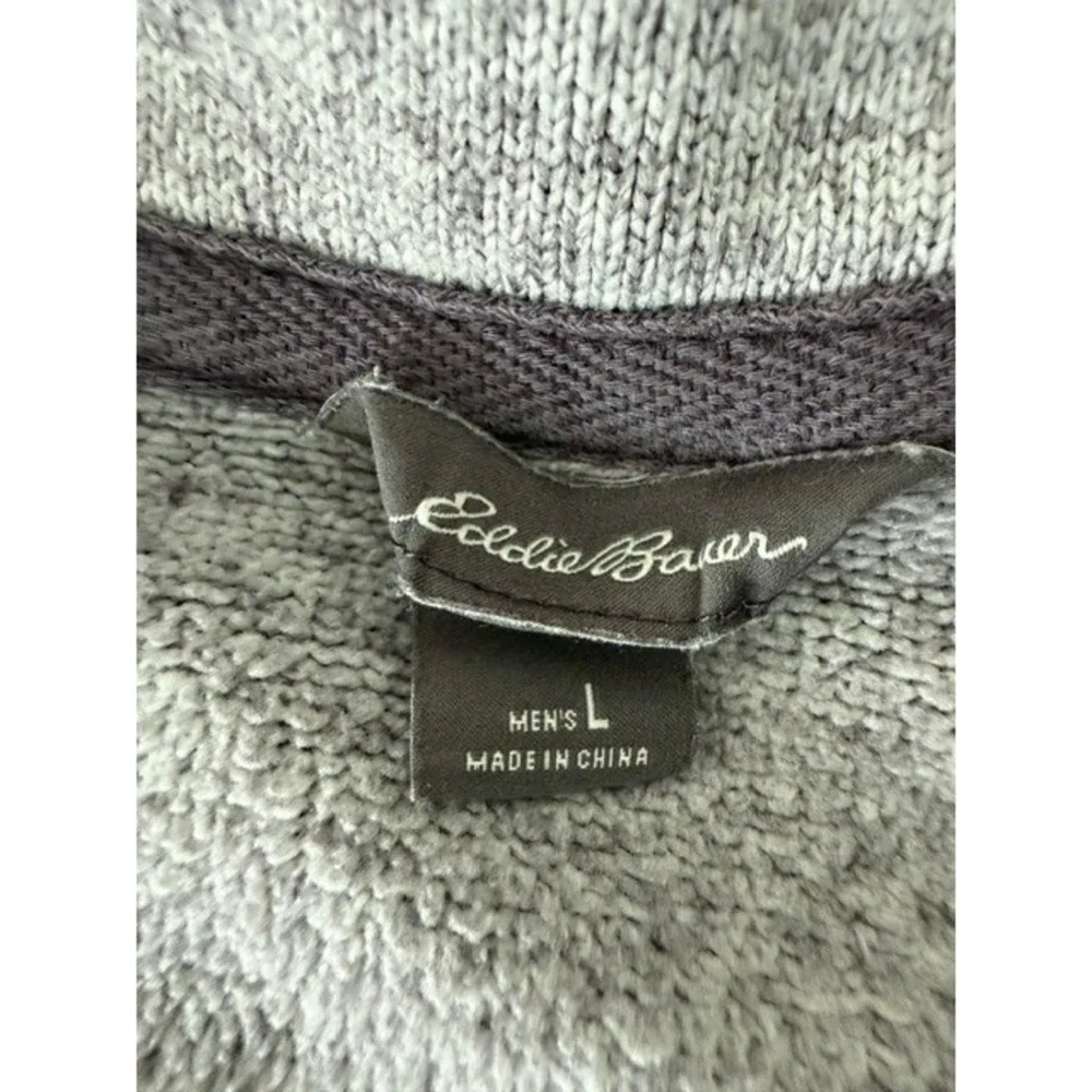 Eddie Bauer Mens Large Grey Marled Sweater Fleece Quarter Snap Pullover